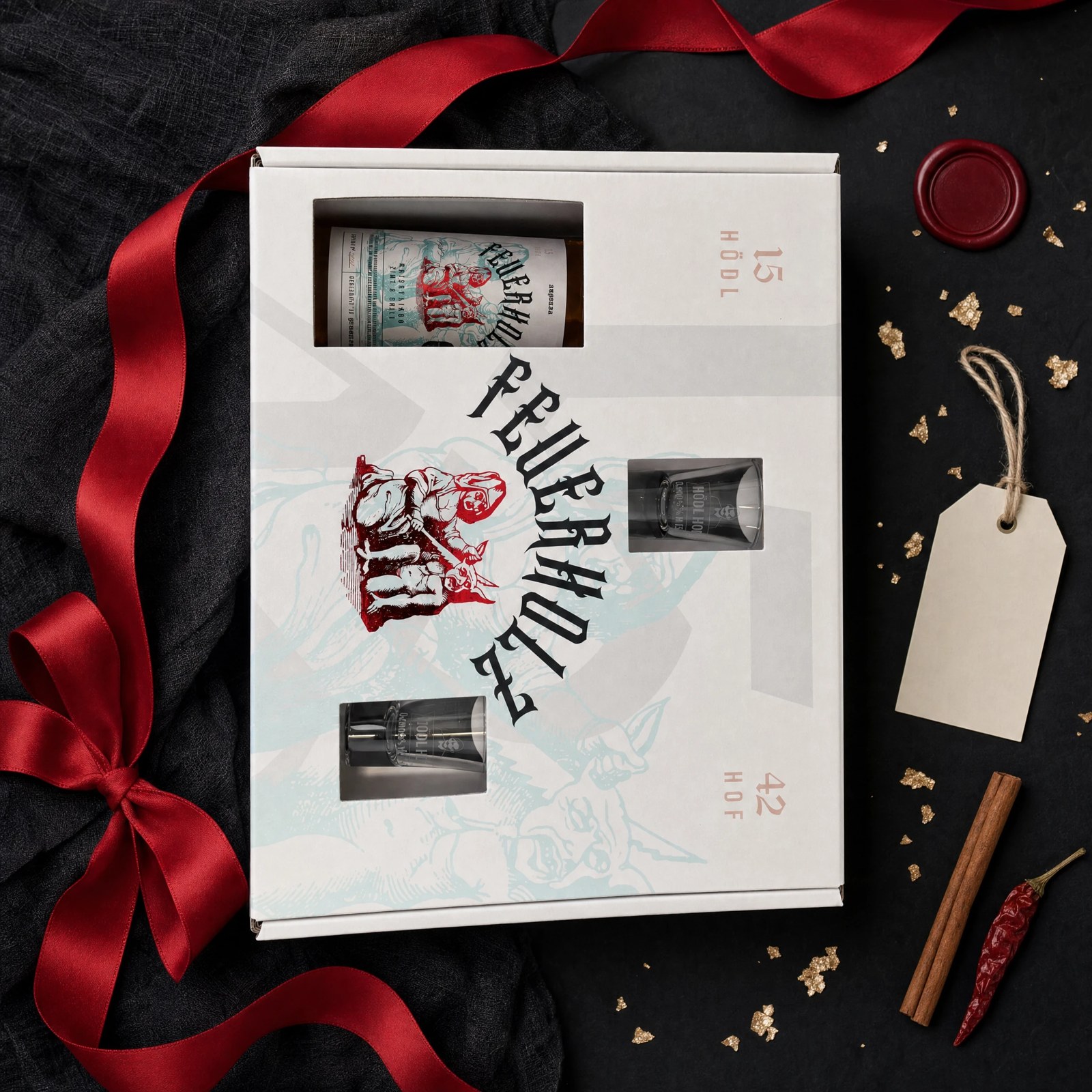Feuerholz Whiskylikör Geschenkset | 0,7l + 4 Stamperl
