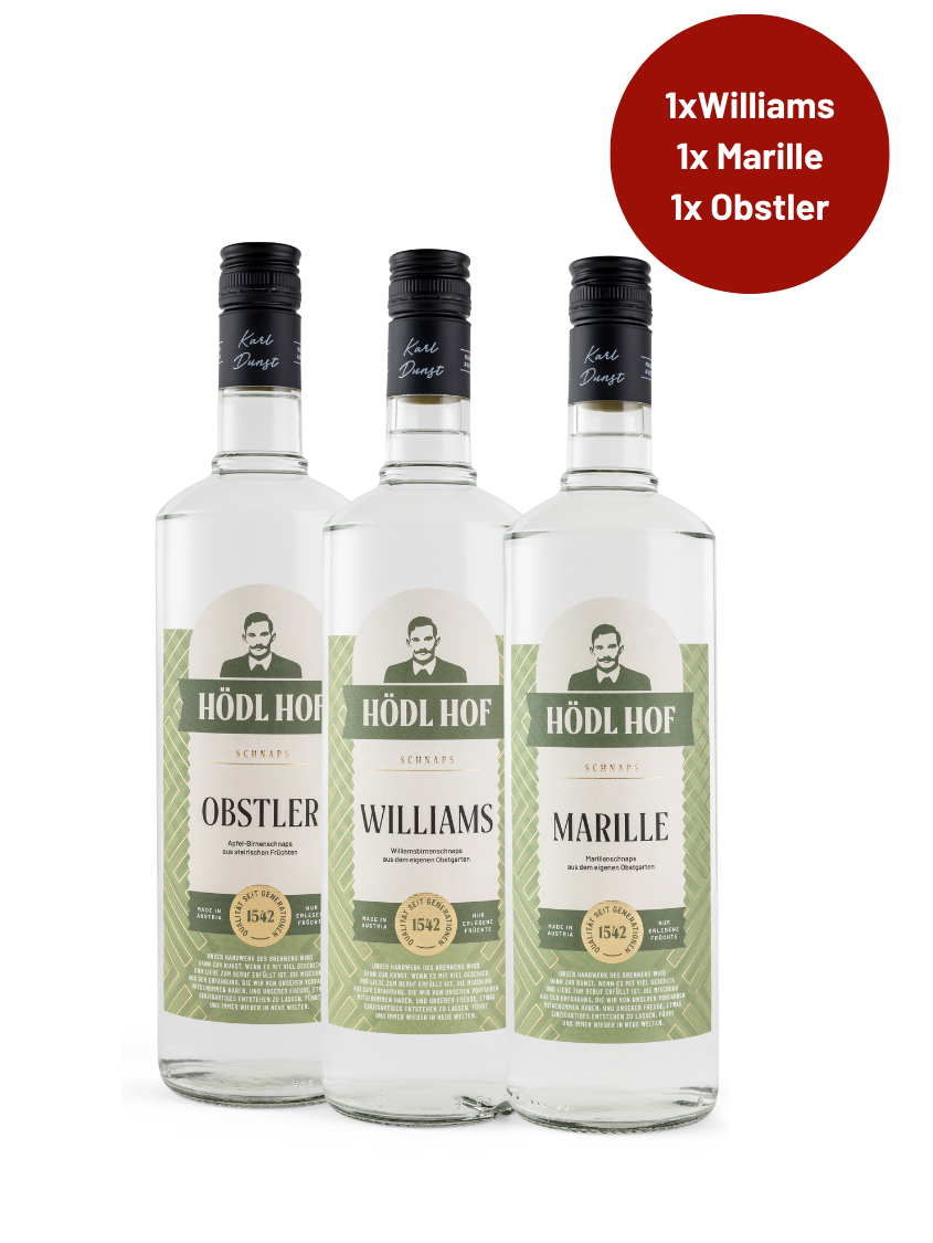 Schnaps Black Friday Deal (1x Williams, 1x Marille, 1x Obstler) Schnaps Black Friday Deal (1x Williams, 1x Marille, 1x Obstler)