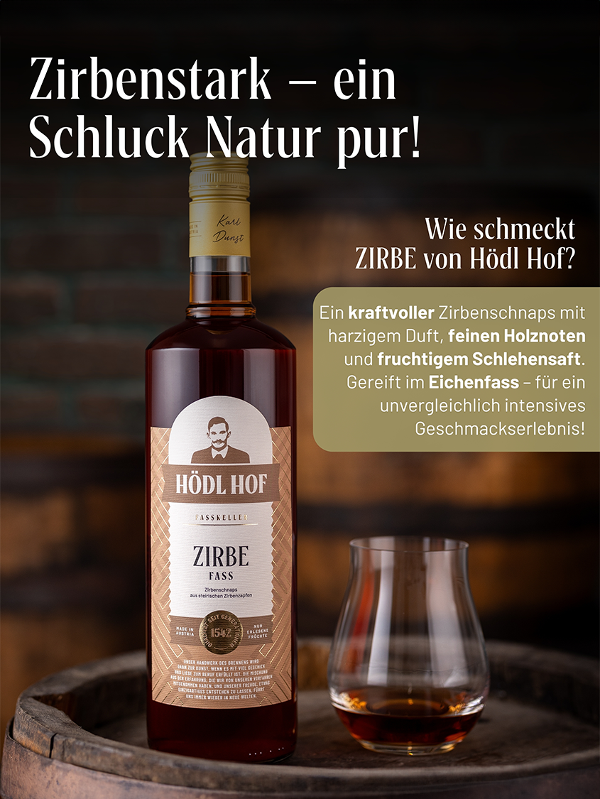 Hödl Hof Zirbe Fass Schnaps Fassgelagert | 38% Vol. | 0,7l