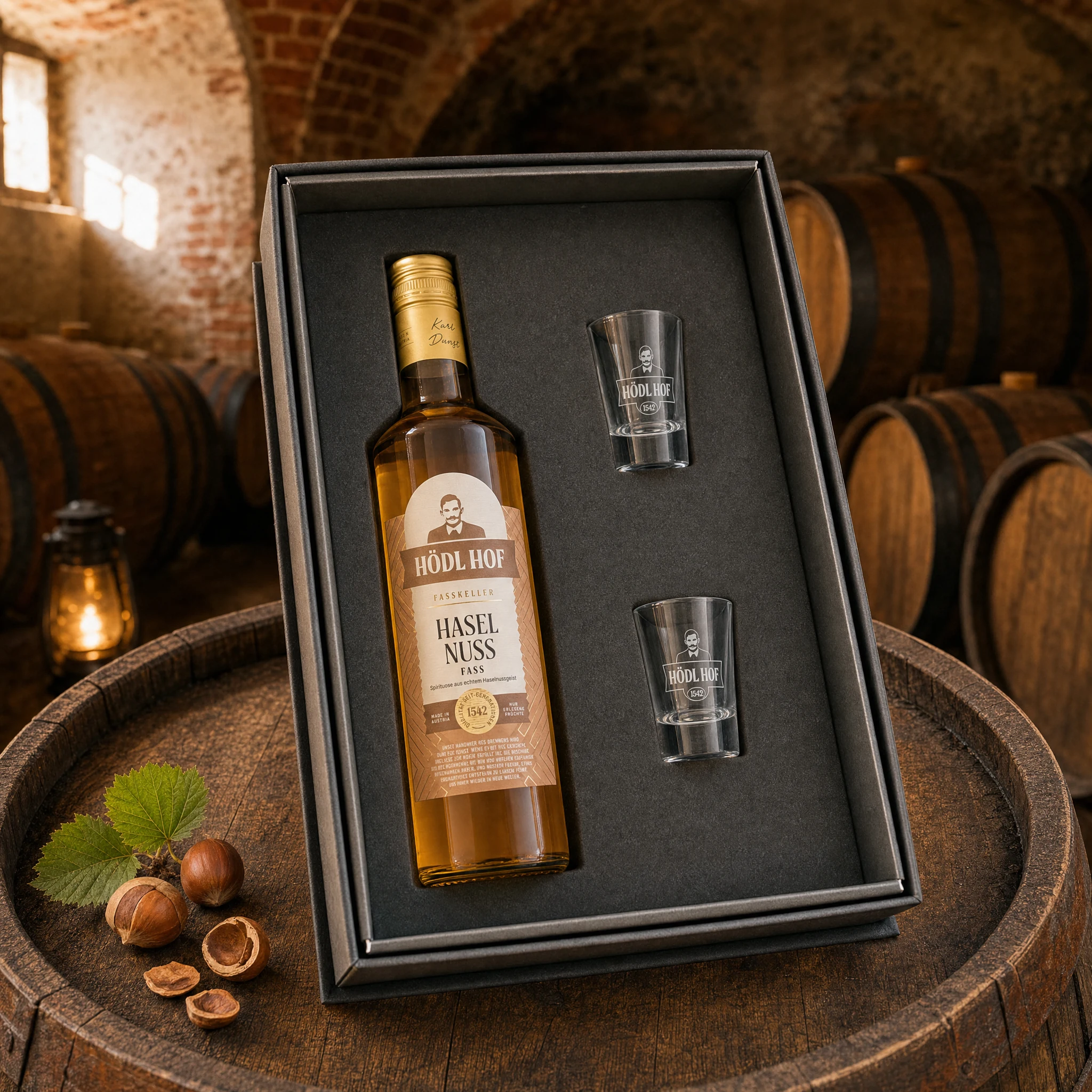 Hödl Hof Geschenkset Haselnuss Fass | 0,7l