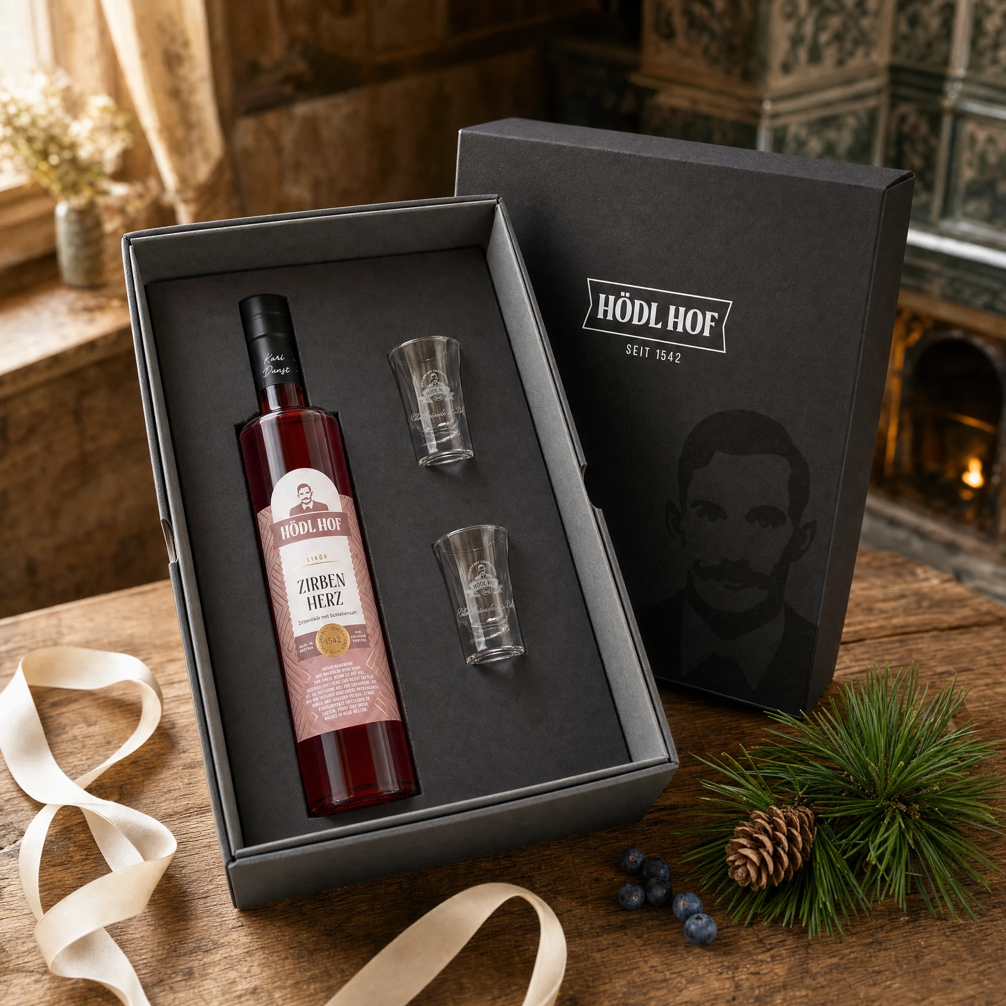 Hödl Hof Geschenkset Zirben Likör „Zirbenherz“ | 0,5l
