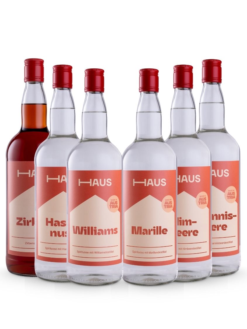 HAUS Schnaps Mega-Set 6 × 1,0 l | 33 % Vol. | 4 + 2 GRATIS!  HAUS Schnaps Mega-Set 6 × 1,0 l | 33 % Vol. | 4 + 2 GRATIS!