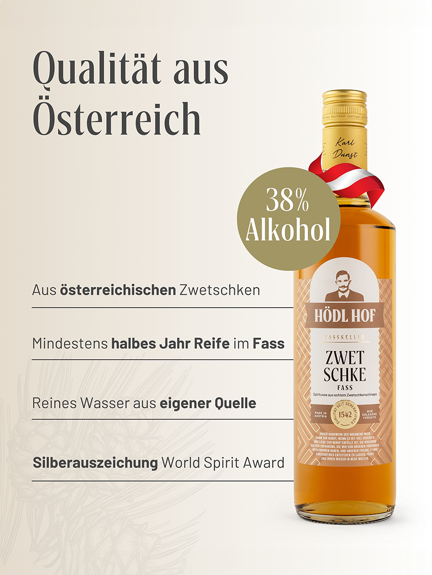 Hödl Hof Zwetschke Fass Schnaps Fassgelagert | 38% Vol. | 1,0l