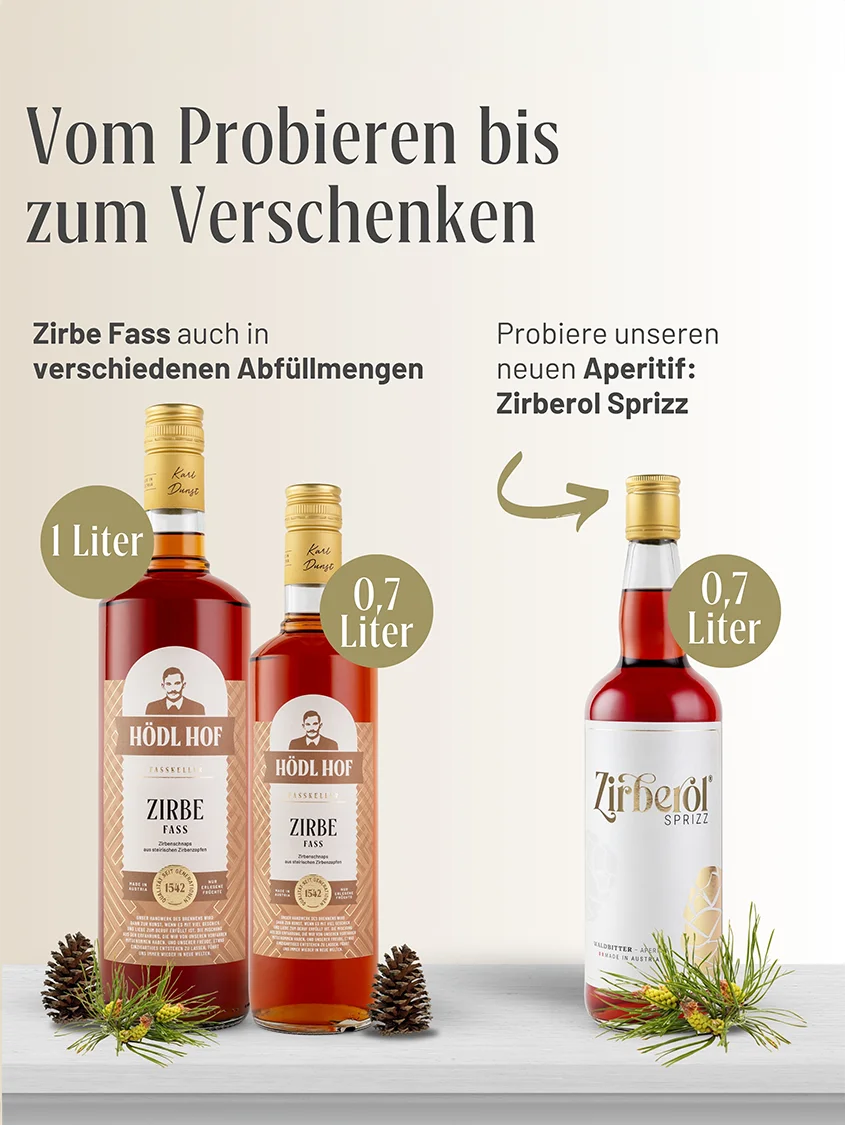 Hödl Hof Zirbe Fass Schnaps Fassgelagert | 38% Vol. | 0,7l