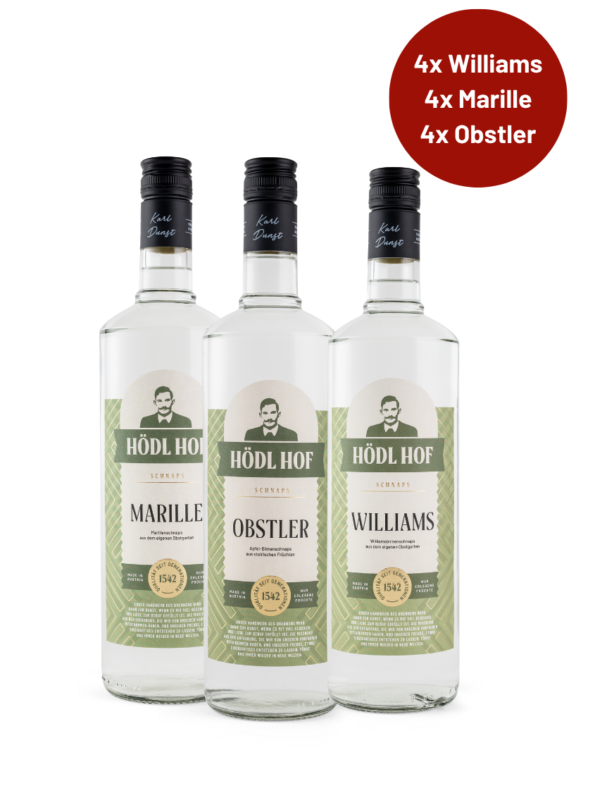 Klassiker Mega Deal (4x Williams, 4x Marille, 4x Obstler) Klassiker Mega Deal (4x Williams, 4x Marille, 4x Obstler)