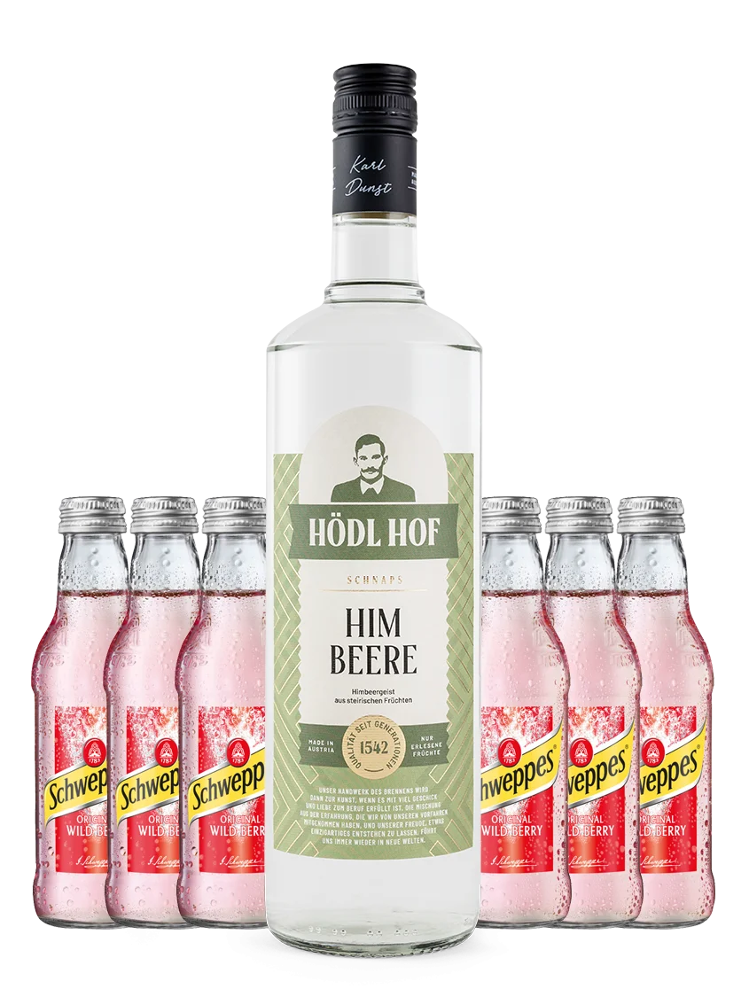 Hödl Hof Berry Fizz Set | 1x Himbeer Geist 1,0l + +6 x Schweppes 0,2l