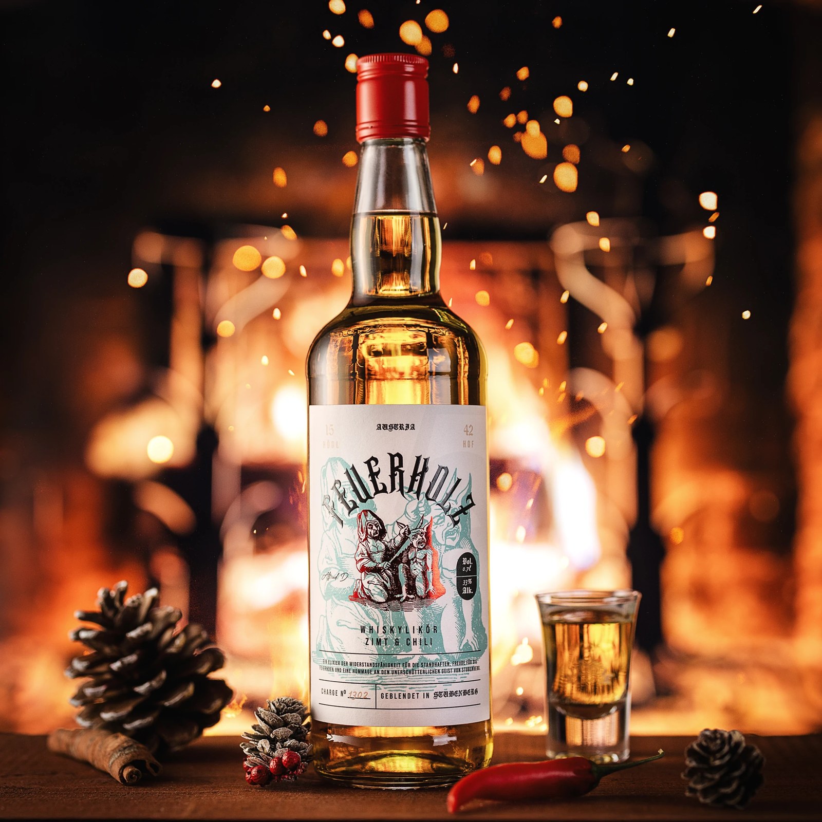 Feuerholz Whiskylikör mit Zimt & Chili | 33% Vol. | 0,7l