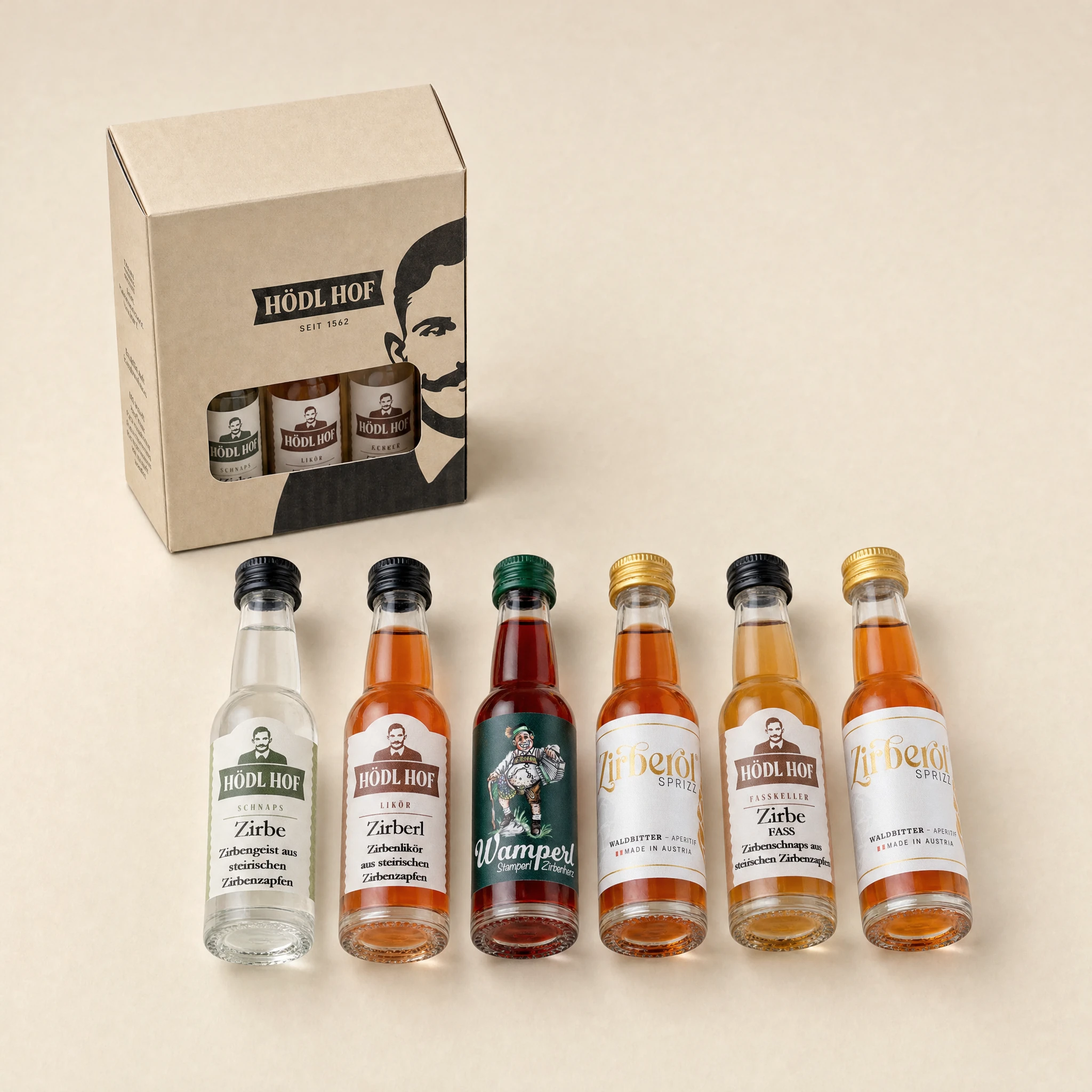 Hödl Hof Zirbenschnaps & Co Miniaturen Probierset | 6x0,02l