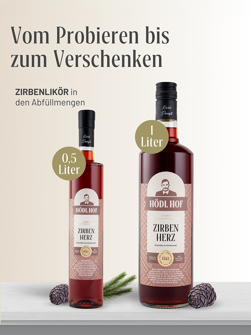 Hödl Hof Zirbenlikör | Zirbenherz | 20% Vol. | 1,0l | Zirbe & Alpine Kräuter