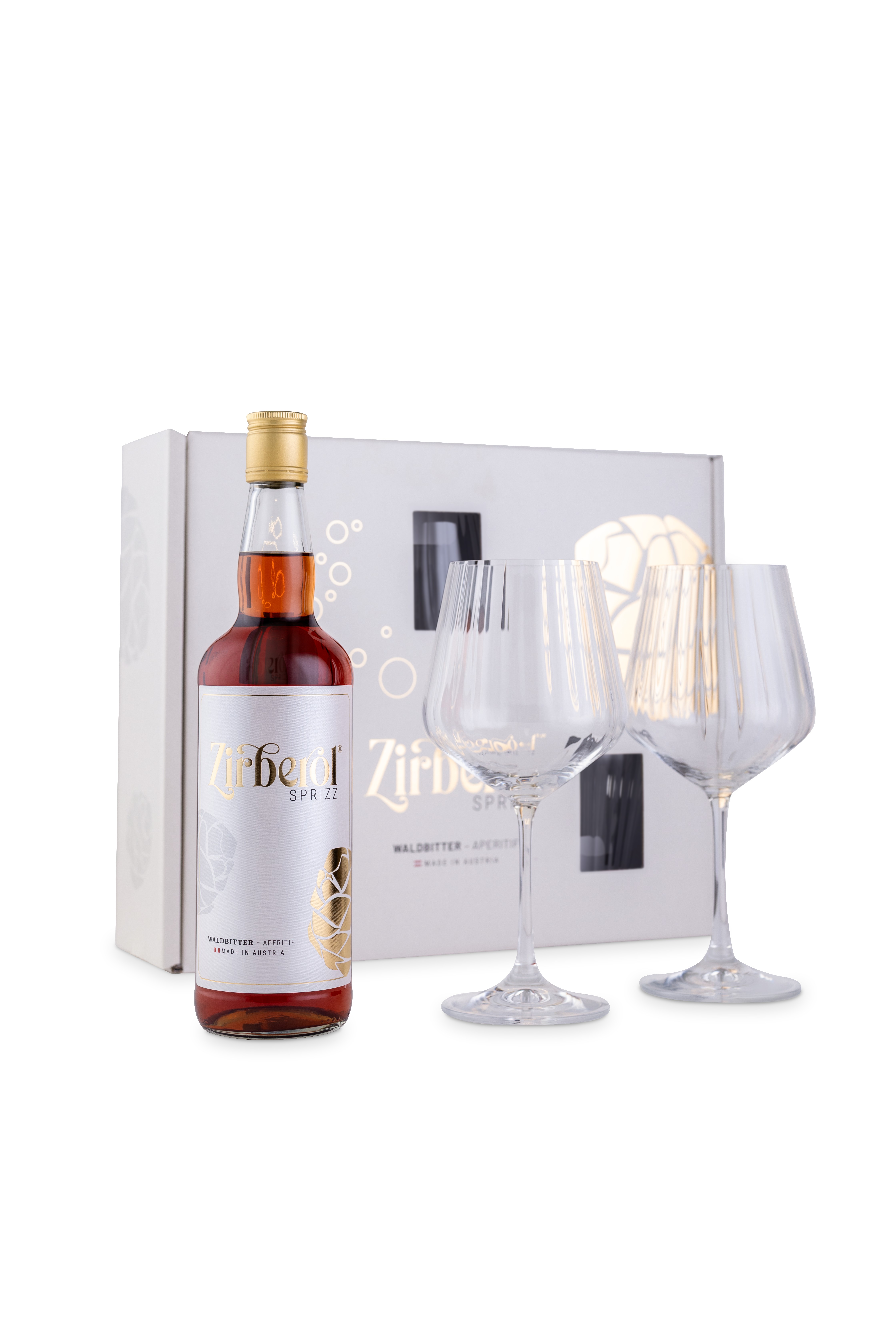 Zirberol Sprizz Geschenkset 0,7l + 2 Aperitifgläser Zirberol Sprizz Geschenkset 0,7l + 2 Aperitifgläser