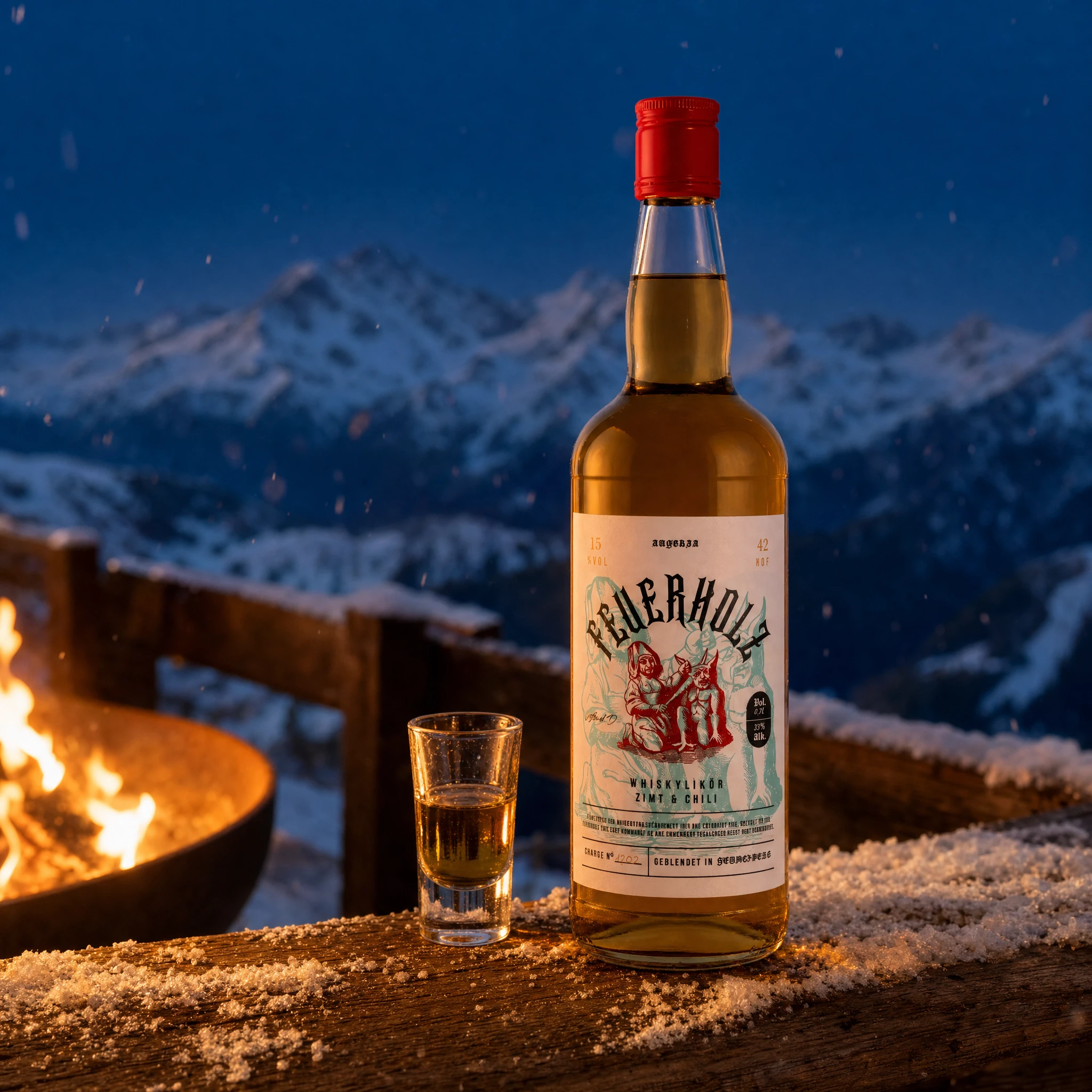 Feuerholz Whiskylikör am Winterabend genießen