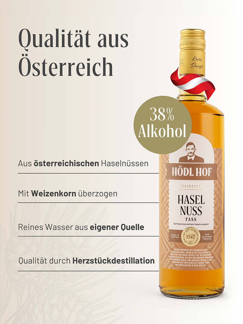 Hödl Hof Haselnuss Fass Schnaps Fassgelagert | 38% Vol. | 1,0l