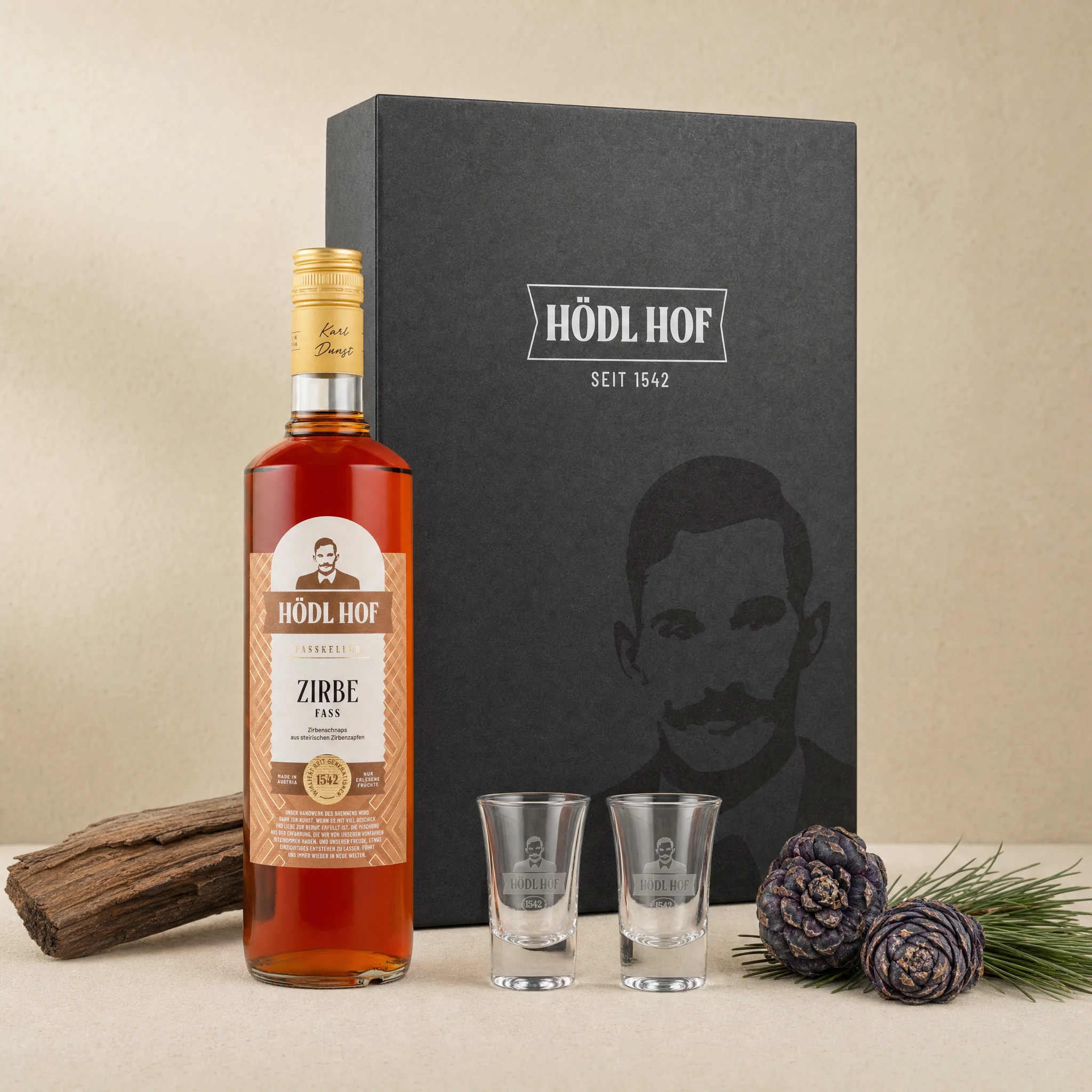 Hödl Hof Geschenkset Zirbe Fass | 0,7l