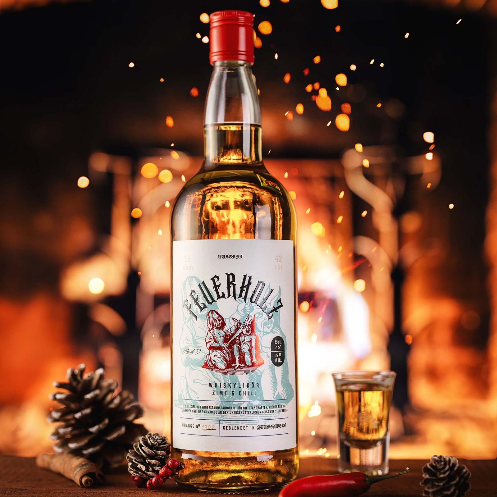 Feuerholz Whiskylikör mit Zimt & Chili | 33% Vol. | 1,0l