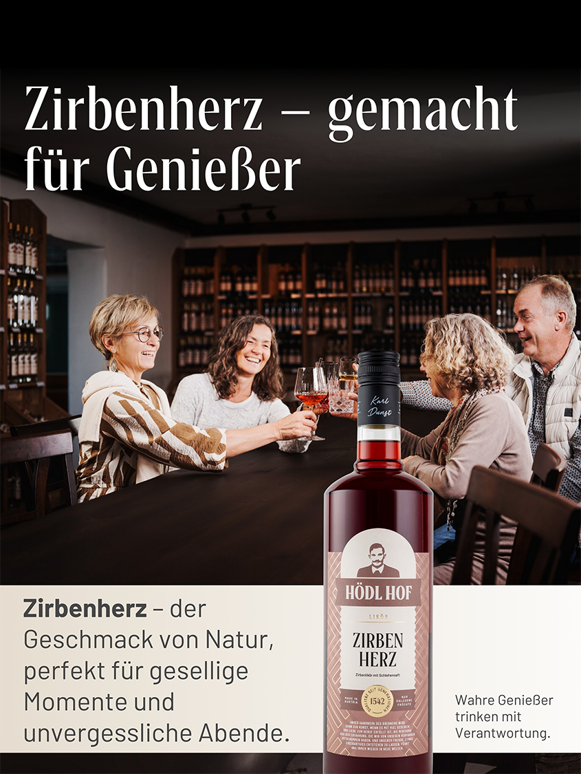 Hödl Hof Zirbenlikör | Zirbenherz | 20% Vol. | 1,0l | Zirbe & Alpine Kräuter