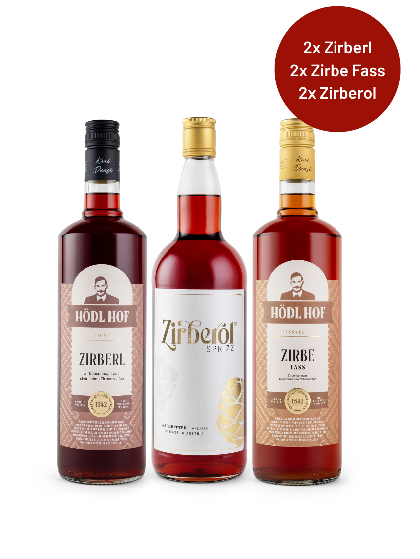 Zirben Super Deal (2xZirbe Fass + 2x Zirberol + 2x Zirberl) Zirben Super Deal (2xZirbe Fass + 2x Zirberol + 2x Zirberl)